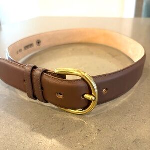 Lands End Women’s Taupe Brown Leather Belt Brass Buckle Old Money Quiet Lux‎ 32